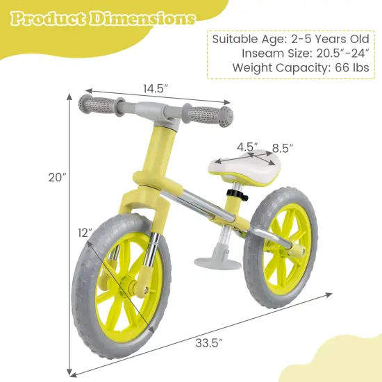 Metal 12 Inch Balance Bike with Adjustable Seat and Rotatable Handlebar Green {4}