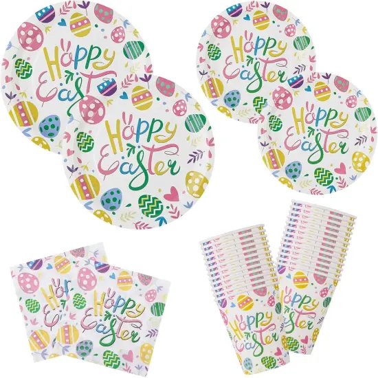 Easter Party Decorations Set for 24-Disposable Paper Plates and Napkins, Cups Tableware Happy Easter Eggs Bunny Party Supplies Decorations for Easter Party Supplies Table Decor {1}