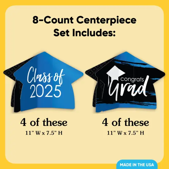 Big Dot of Happiness 8 Count Blue Graduation 3D Centerpiece Table Decorations, Freestanding Class of 2025 Grad Party Centerpieces {5}