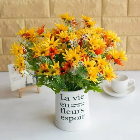 4pcs 18 Heads Artificial Daisy Flower Branch Home Wedding Party Decoration Orange {2}