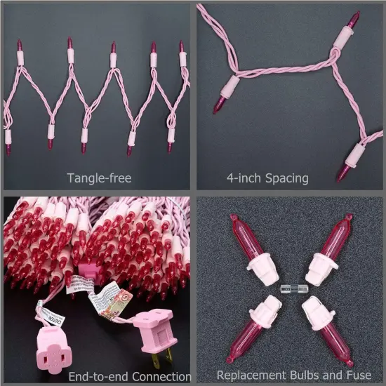200 Pink LED Christmas Lights with Pink Wire, Pack of 2 Sets 33 ft 100 Count UL Certified Commercial Grade String Light (Pink) {3}