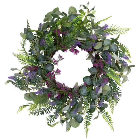 Northlight Lavender and Mixed Foliage Artificial Floral Spring Wreath, Purple and Green - 22-Inch {3}