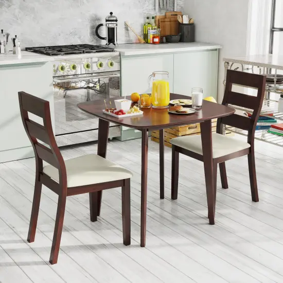 3-Piece Dining Table Set with Wooden Square Kitchen Table and 2 Chairs-Walnut {3}