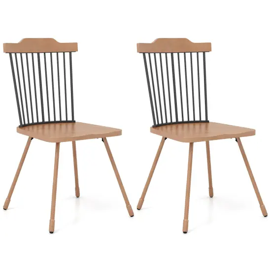 Dining Chair with Spindle Back and Ergonomic Contoured Seat Set of 2-Natural {1}