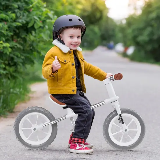 Metal 12 Inch Balance Bike with Adjustable Seat and Rotatable Handlebar White {2}