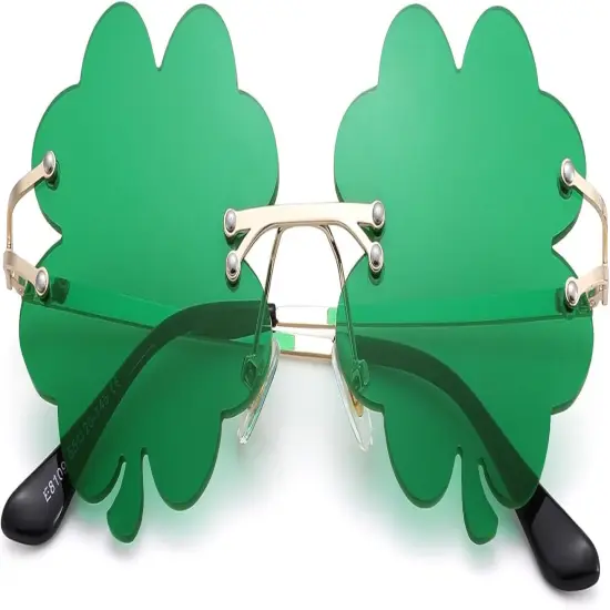 St. Patrick&rsquo;s Day Green Sunglasses Irish Shamrock Four Leaf Clover Green Lens Shades Costume Party Glasses(Four Leaf Green) {1}