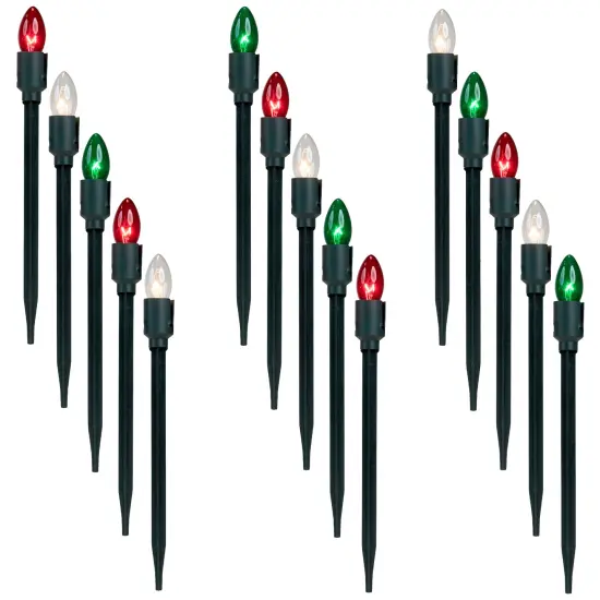 Northlight Lighted C9 Outdoor Christmas Pathway Markers - 13" - Multicolor - Set of 15 Red {3}