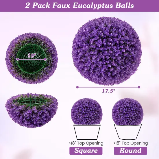 Faux Purple Eucalyptus Decorative Balls with 7 Layers Leaves for Backyard Porch Garden and Wedding {5}