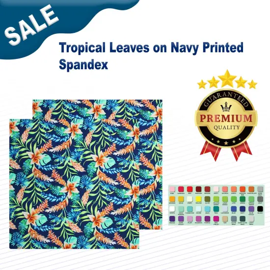 Tropical Leaves on Navy Printed Spandex {2}