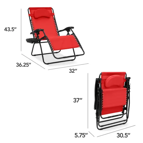 Best Choice Products Oversized Zero Gravity Chair, Folding Outdoor Patio Recliner w/ Cup Holder Crimson Red {2}
