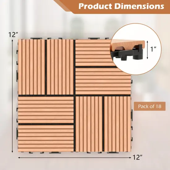 18 Pieces 12 x 12 Inch All Weather Interlocking Deck Tiles Ideal for Outdoor Use Brown {5}