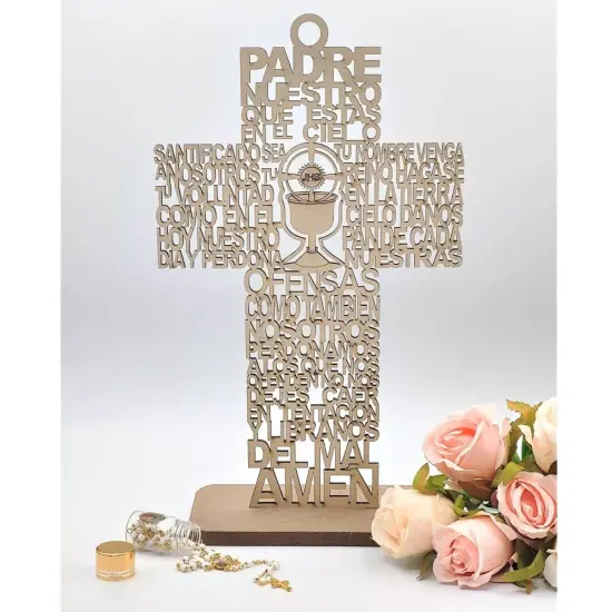 12pcs Wood Religious Chalice Cross Centerpiece w/ Stand Brown {2}