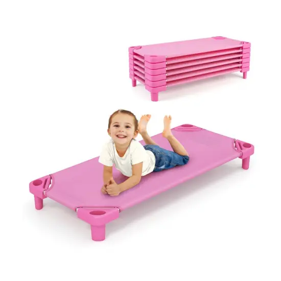Stack-able Nap Cot for Kids with Steel Frame Oxford Fabric Raised Design and Easy Cleaning Blue {7}