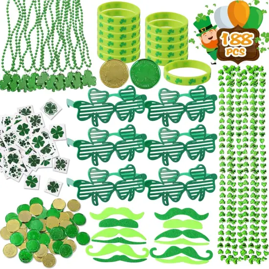188Pcs St Patricks Day Accessories Party Favors Set Decorations Kids Saint Patricks Day Irish Decor, Green Beads Shamrock for Parades Supplies {1}