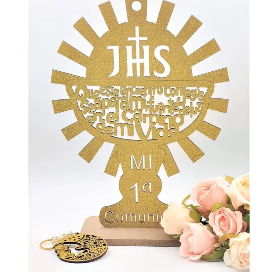 12pcs Wood Religious Centerpiece Cross JHS Chalice Communion Gold {2}