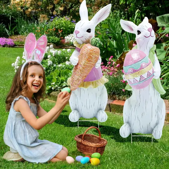 2 PCS Large Easter Decorations Outdoor Easter Yard Signs Easter Yard Decorations Outdoor with Metal Stakes {2}