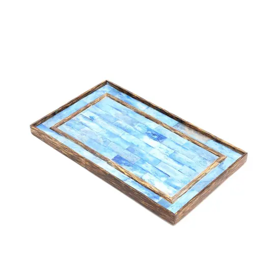 Decorative Blue Bone dyed & Wood Tray/Serving Tray - 12" X 7.25" X 0.75" {2}