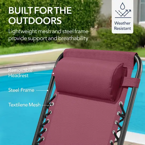 Best Choice Products Folding Outdoor Zero Gravity Rocking Lounge Chair w/ Headrest Pillow Burgundy {6}