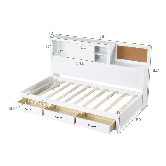 Twin Size Wooden Daybed with 3 Drawers with Storage Shelves {5}