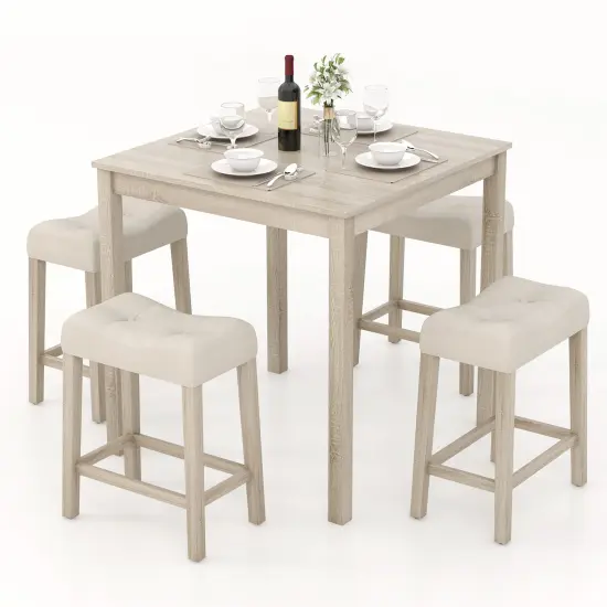 5 Pieces Bar Table Set with Square Table and 4 Padded Stools-Grey {4}