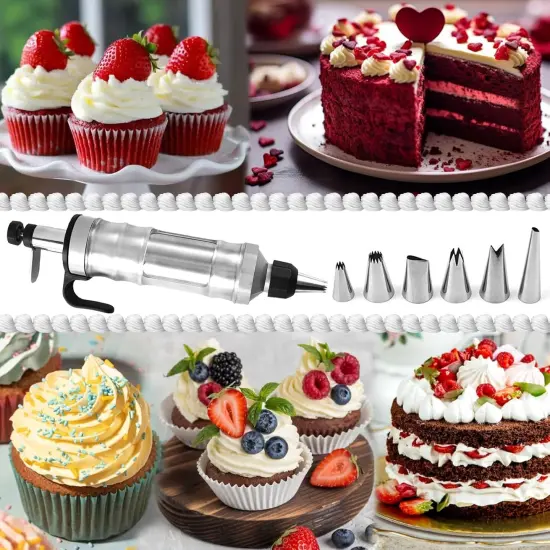 Dessert Decorating Syringe Set, Icing Piping Kit Stainless Steels Cake Decorating Tools {4}