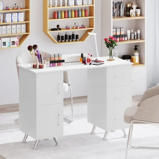 Wooden Manicure Table Nail Desk with Drawers Wrist Rest White {1}