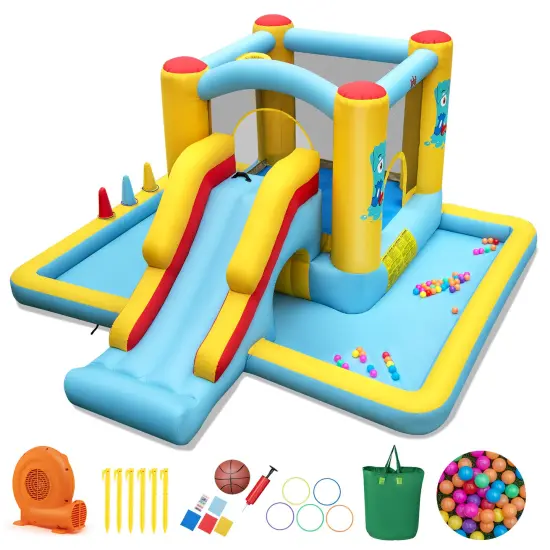 Inflatable Bounce House 7-in-1 Bouncy Castle with Slide and Tunnel with 550W Blower {3}