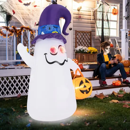 6 Ft Halloween Inflatables Cute Ghost with Dimming Infinity Mirror Light {6}