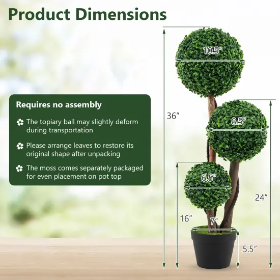 36 Inch Green Tall Artificial Boxwood Topiary Tree in Pot Perfect for Indoor-Outdoor Decor {4}