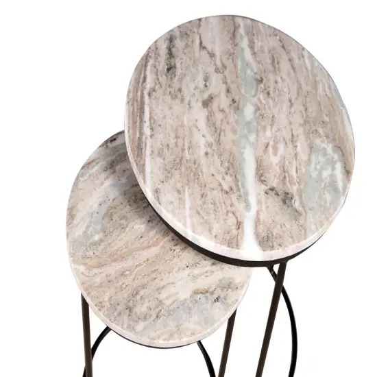 Brown Marble Nesting Coffee TableWith Grey Metal Frame {4}