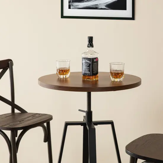 Industrial Rustic High Bar Stools With Solid Elm Wood Seat and Back Support & Bar Table With Adjustable Round {2}