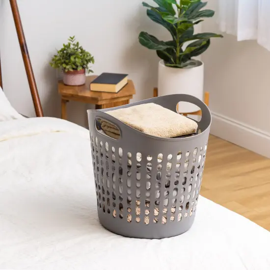 IRIS USA 3Pack Laundry Basket 40L Durable and Flexible, Portable Round Bin, 1.15 Bushel Hamper for Storage with Ventilation Holes for Closet Dorm, Gray {3}