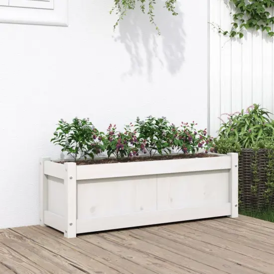 vidaXL Garden Planter White 35.4"x12.2"x12.2" Solid Wood Pine {1}