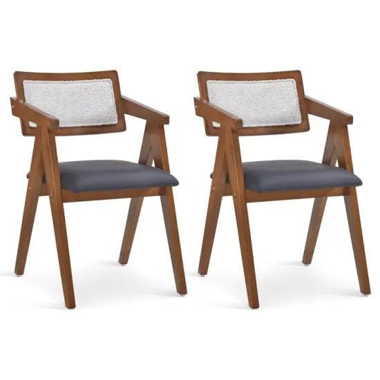 Walnut Wooden Mid-Century Accent Chairs with Leathaire Seat Cushions, Set of 2 {8}