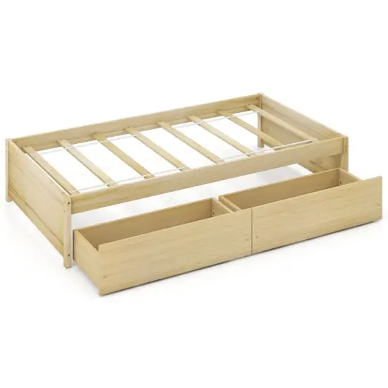Wooden Twin Captain Bed with Storage Drawers and Daybed Function Natural {8}