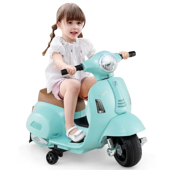 Plastic Licensed Kids Ride-On Motorcycle Vespa with LED Headlight and Horn Sound Green {4}