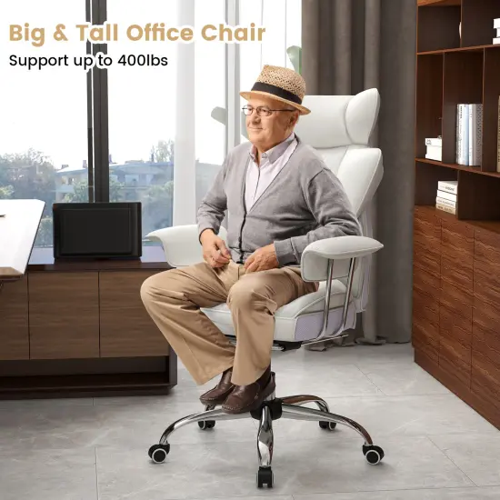 Big and Tall Executive Office Desk Chair with Footrest White {6}