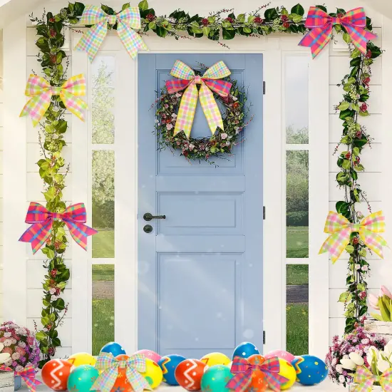 15 Yards Easter Plaid Ribbon 3 Roll 2 Inch Pastel Wired Ribbon Spring Gingham Fabric Ribbon for Gift Wrapping DIY Craft Birthday Wedding Baby Shower {5}