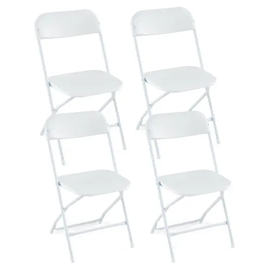 4 Pack Metal Folding Chairs with Plastic Seat and Back-White {1}