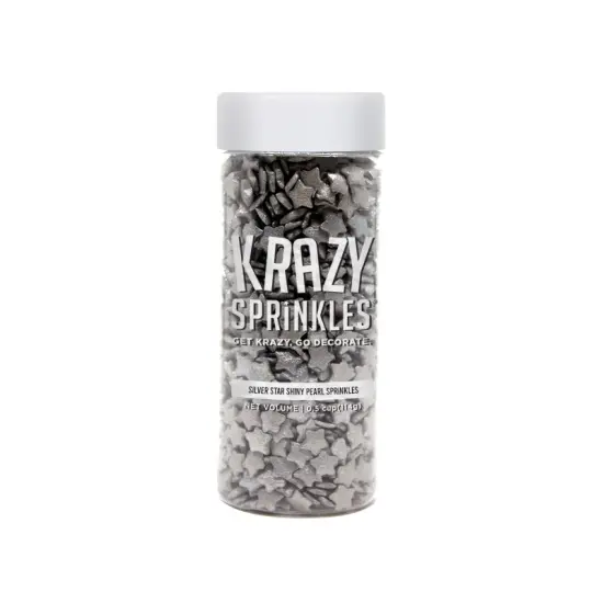 Krazy Sprinkles - Shiny Silver Pearl Stars (1/2 Cup 1x Jar) {4}