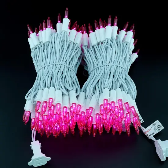 200 Count Pink LED Christmas Lights, 66 Feet White Wire UL Certified Commercial Grade Holiday String Light Set (Pink) {2}