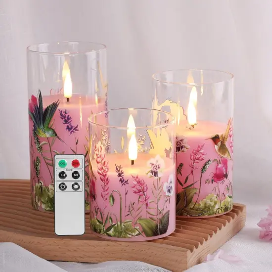 Elegant Glass Flameless LED Candles &ndash; Set of 3 Flickering Battery-Powered Pillar Candles with Remote {2}
