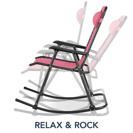 Best Choice Products Folding Outdoor Zero Gravity Rocking Lounge Chair w/ Headrest Pillow Pink {3}