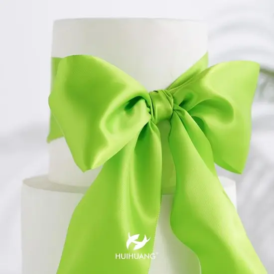 Lime Green Ribbon 4 inch Wide Double-Faced Satin Ribbon for Chair Sashes, Christmas Tree, Large Bows Making, Gift Wrapping, Flower Bouquet, DIY Crafts, Halloween Decor-10 Yards/Roll {4}