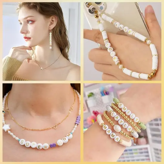 300Pcs Gold Letter Beads T 4X7mm Individual Round Alphabet Beads for Friendship Bracelets Making {3}