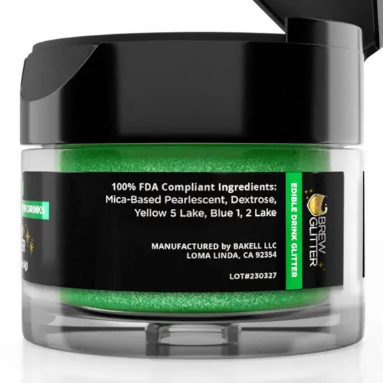 Brew Glitter - Green Edible Drink Glitter (4g, x1 Flip-Cap Jar) for Beer, Cocktails and Beverages {6}