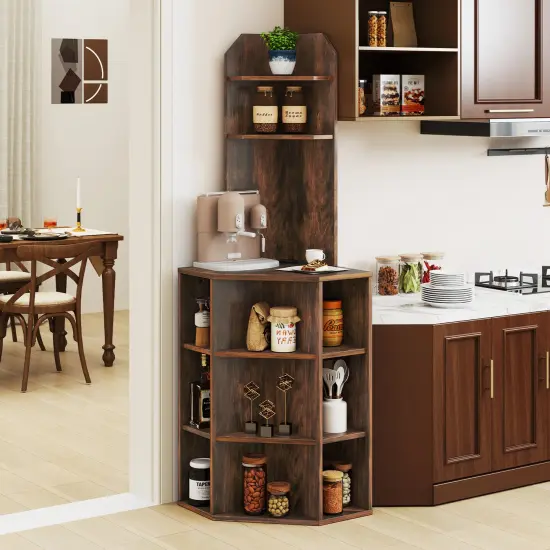 6-Tier Corner Shelf with Charging Station and 2 USB Ports Perfect for Any Room Brown {2}