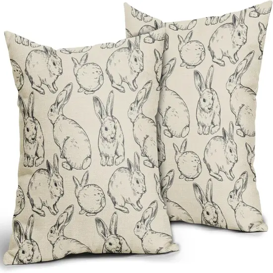 Black Easter Pillow Covers 18x18 Set of 2 Cute Bunny Rabbit Easter Themed Print Decorative Outdoor Throw Pillows {2}