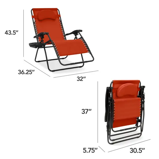Best Choice Products Oversized Zero Gravity Chair, Folding Outdoor Patio Recliner w/ Cup Holder Burnt Orange {2}