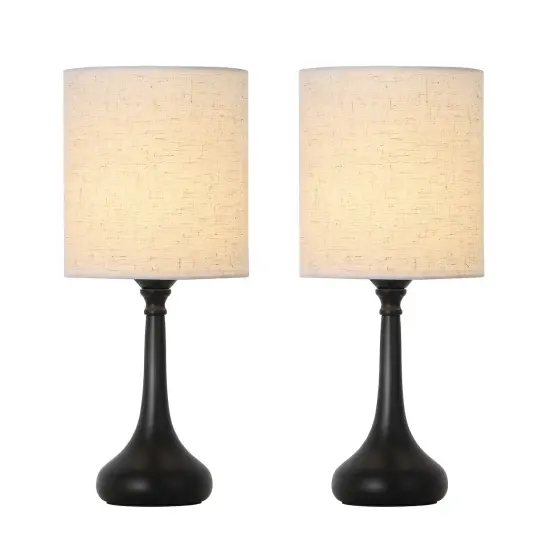 Set of 2 Modern Black Table Lamps &ndash; Compact Nightstand Lamps with Fabric Shade for Bedroom, Office, and Living Room {1}